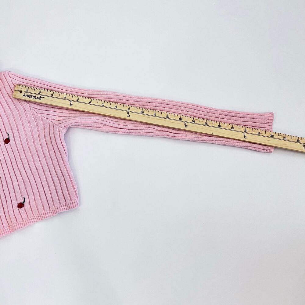 WITTY FOX LONG SLEEVE CROP COLLARED WOMENS GIRLS CARDIGAN SWEATER PINK CHERRIES - Picture 11 of 16